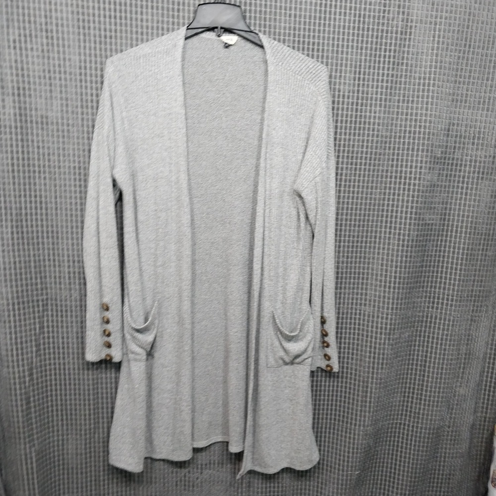 BKE Cardigan Ribbed Knit Women Open Front Longline L Gray
